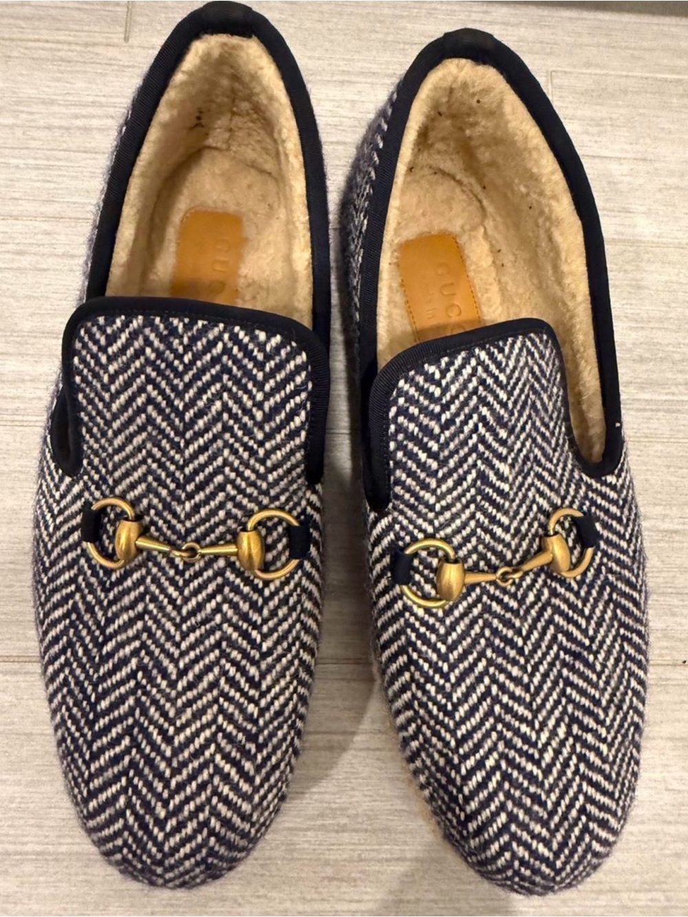 Gucci Fria Herringbone Wool Loafers
